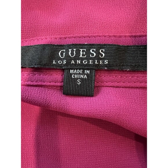 Guess Pink Button Down Roll Tab Long Sleeve Sheer Blouse Top Size Small - Picture 5 of 7